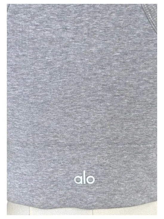 Alo Yoga High Neck Crop Tank Ribbed Seamless Gray S - Picture 6 of 9